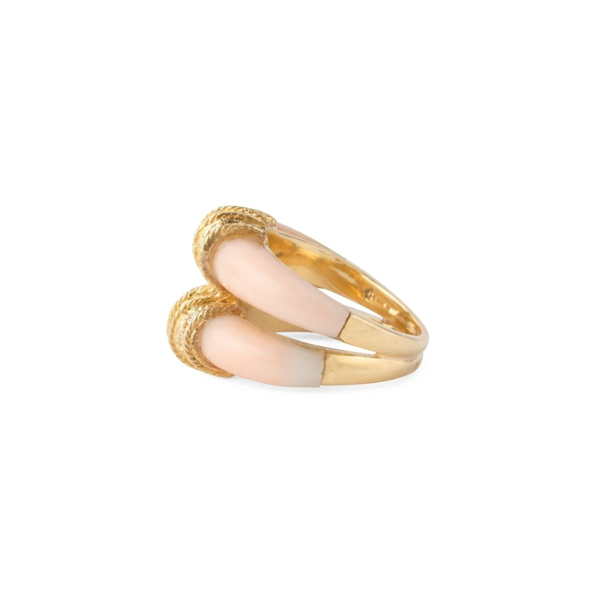 Bague double anneaux en corail peau d'ange sur or jaune - Image 7