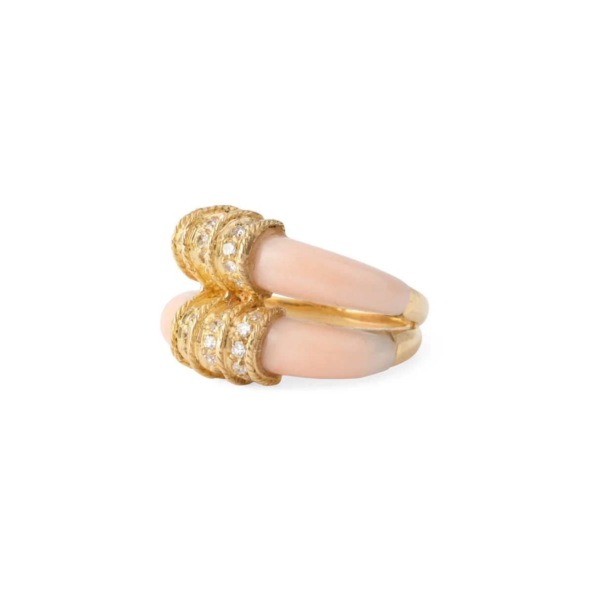 Bague double anneaux en corail peau d'ange sur or jaune - Image 8