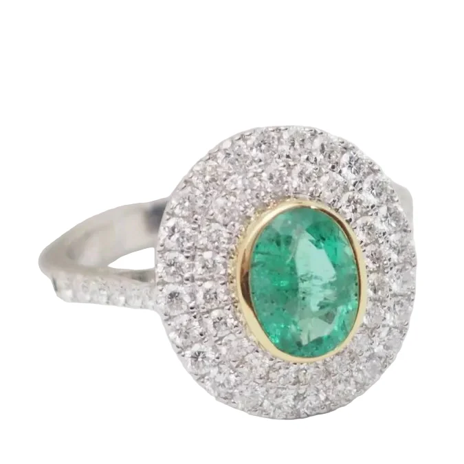 Bague Entourage en or jaune, or blanc, émeraude et diamants - Image 5