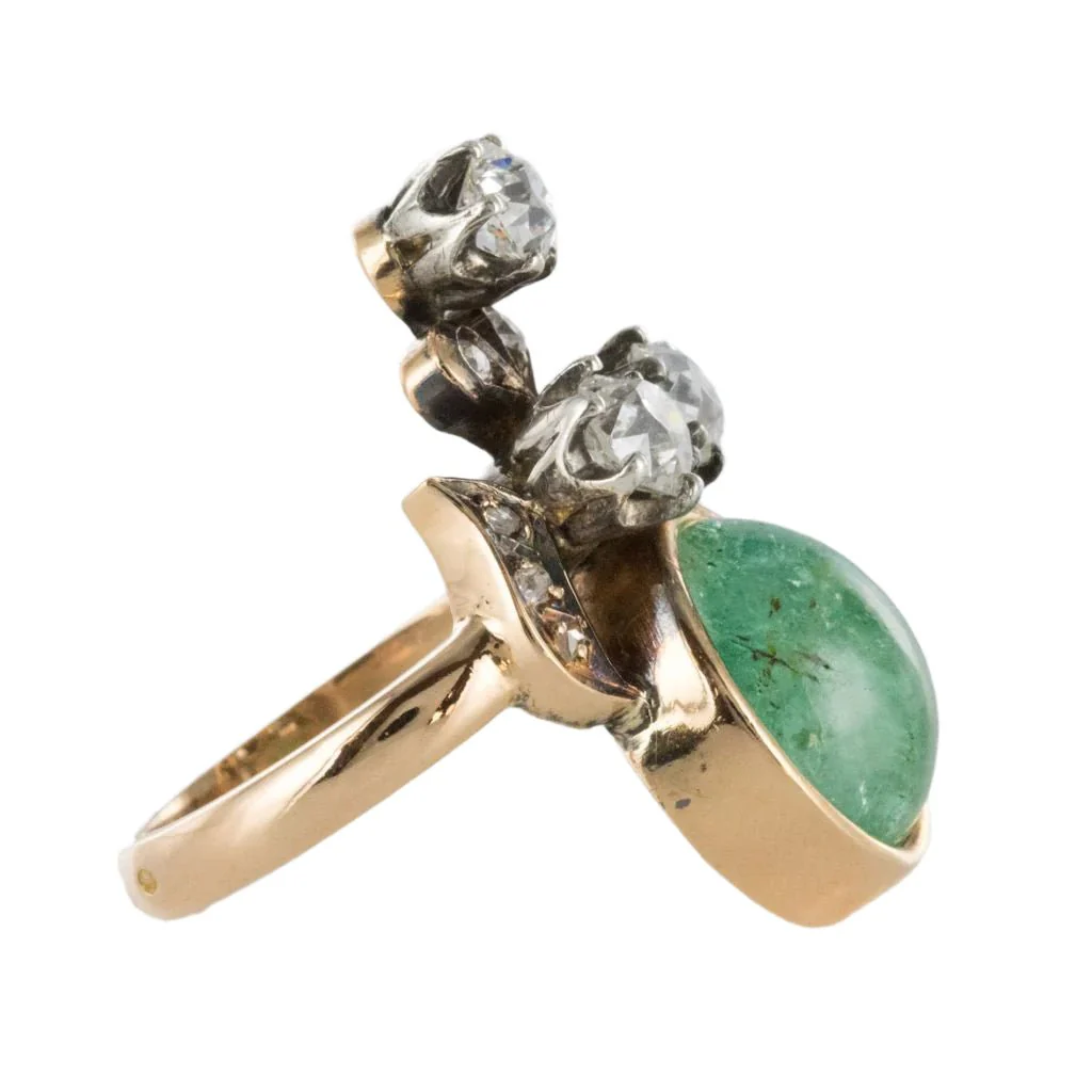 Bague Entourage en or jaune, émeraude et diamants - Image 6