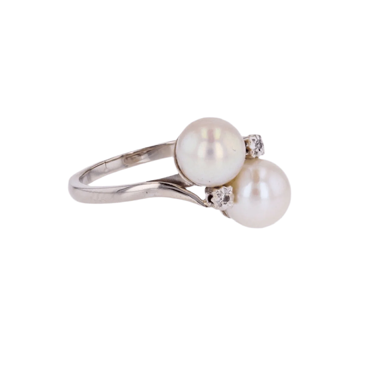 Bague Toi & Moi en or blanc, perles et diamants - Image 5