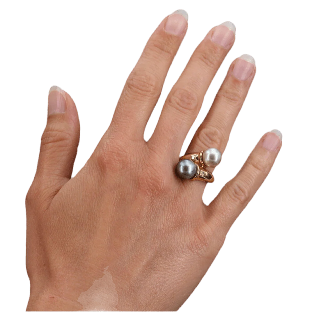 Bague Toi & Moi en or jaune , perles et diamants - Image 2