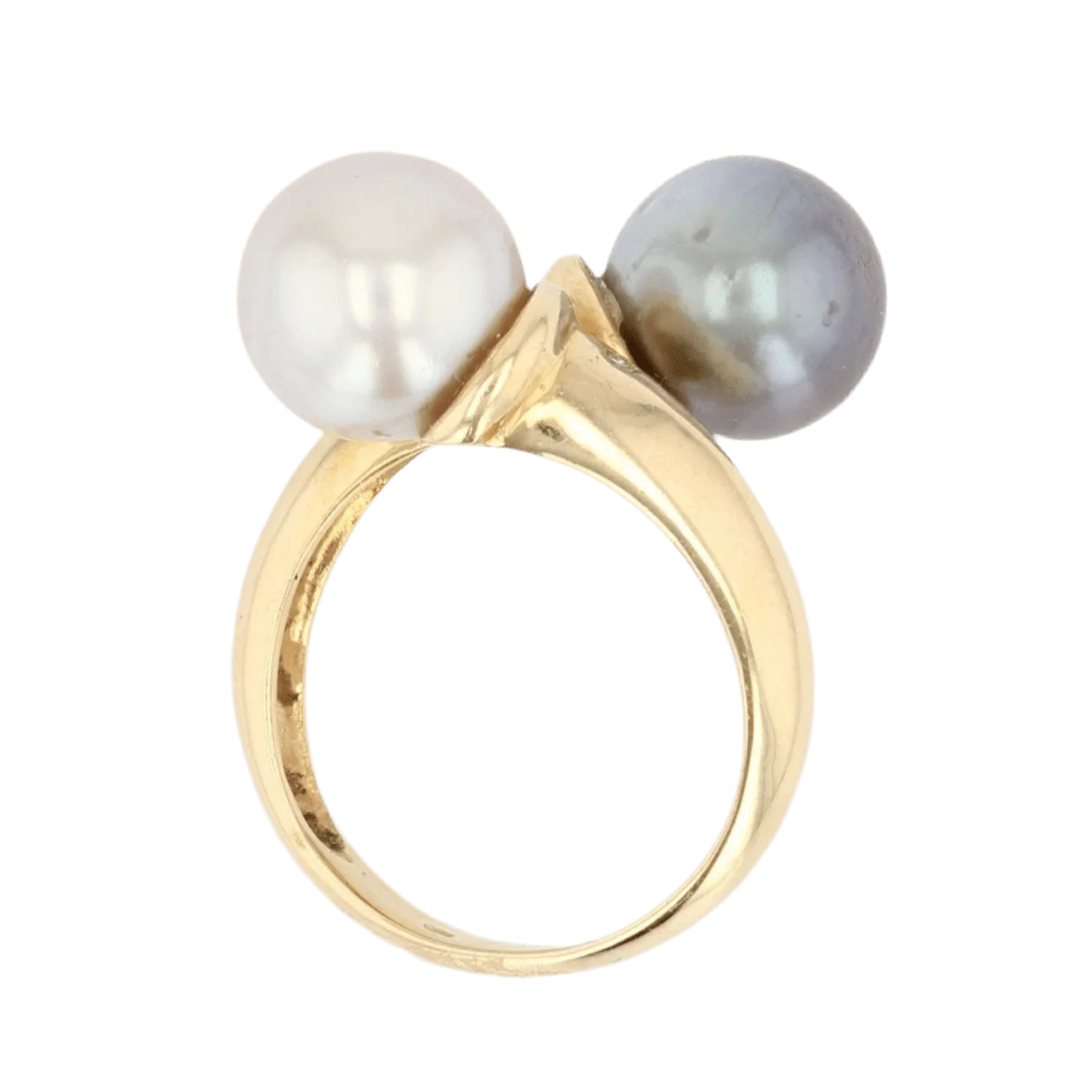 Bague Toi & Moi en or jaune , perles et diamants - Image 5