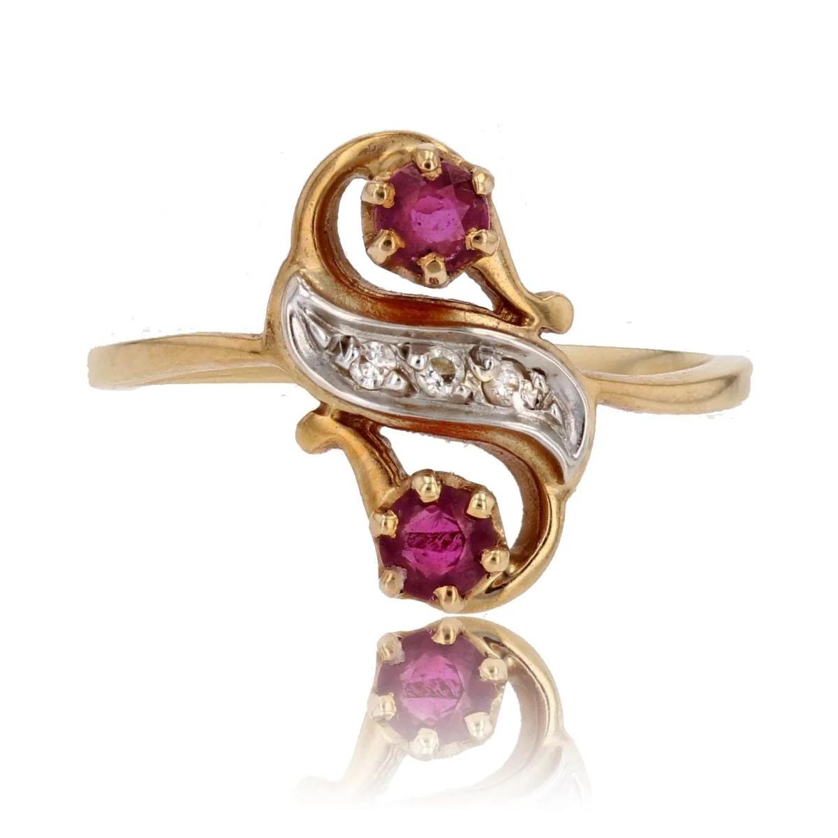 Bague Toi & Moi en or jaune, rubis et diamants