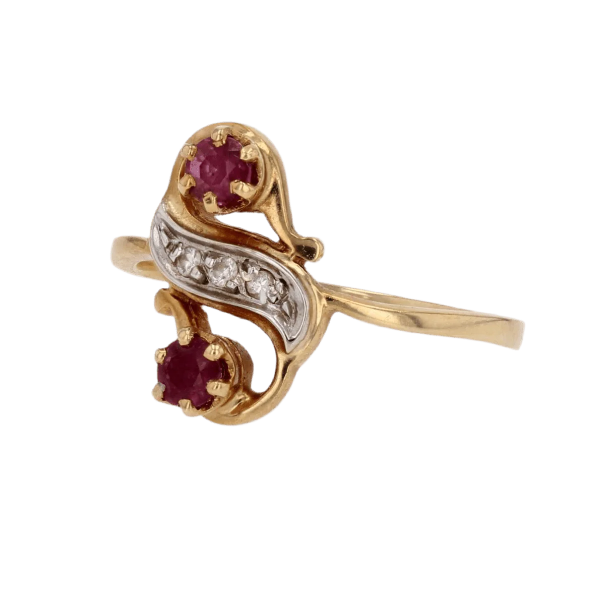 Bague Toi & Moi en or jaune, rubis et diamants - Image 3