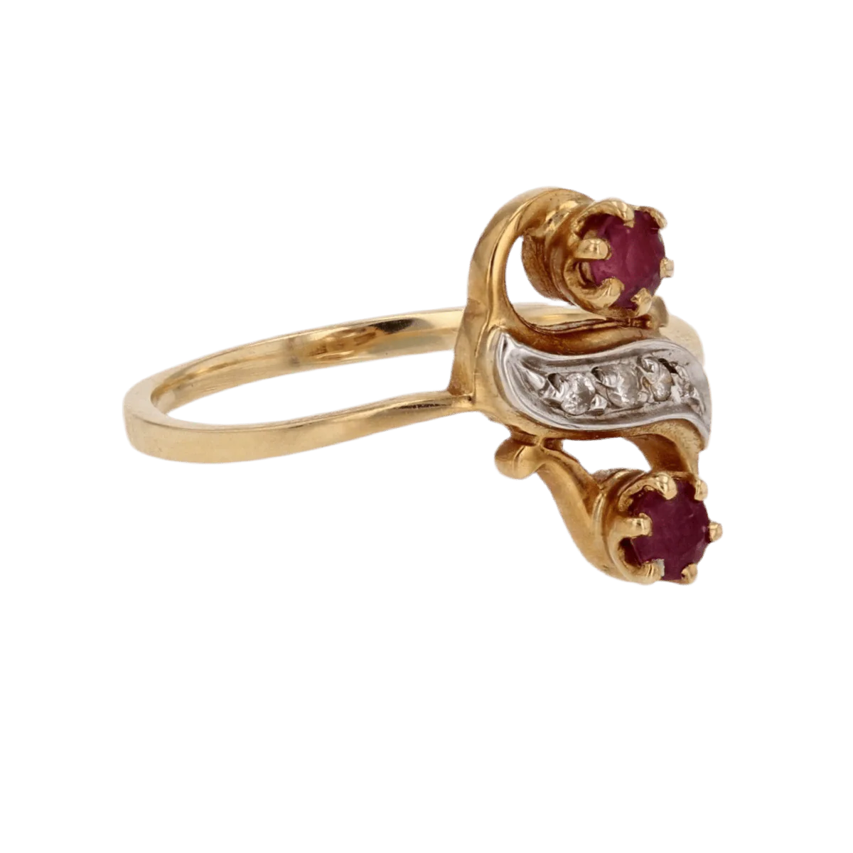 Bague Toi & Moi en or jaune, rubis et diamants - Image 5