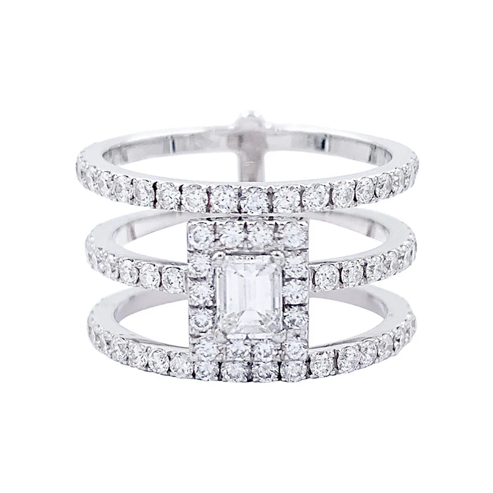 Bague Edouard Nahum, "Trilogie Emeraude", diamants, or blanc