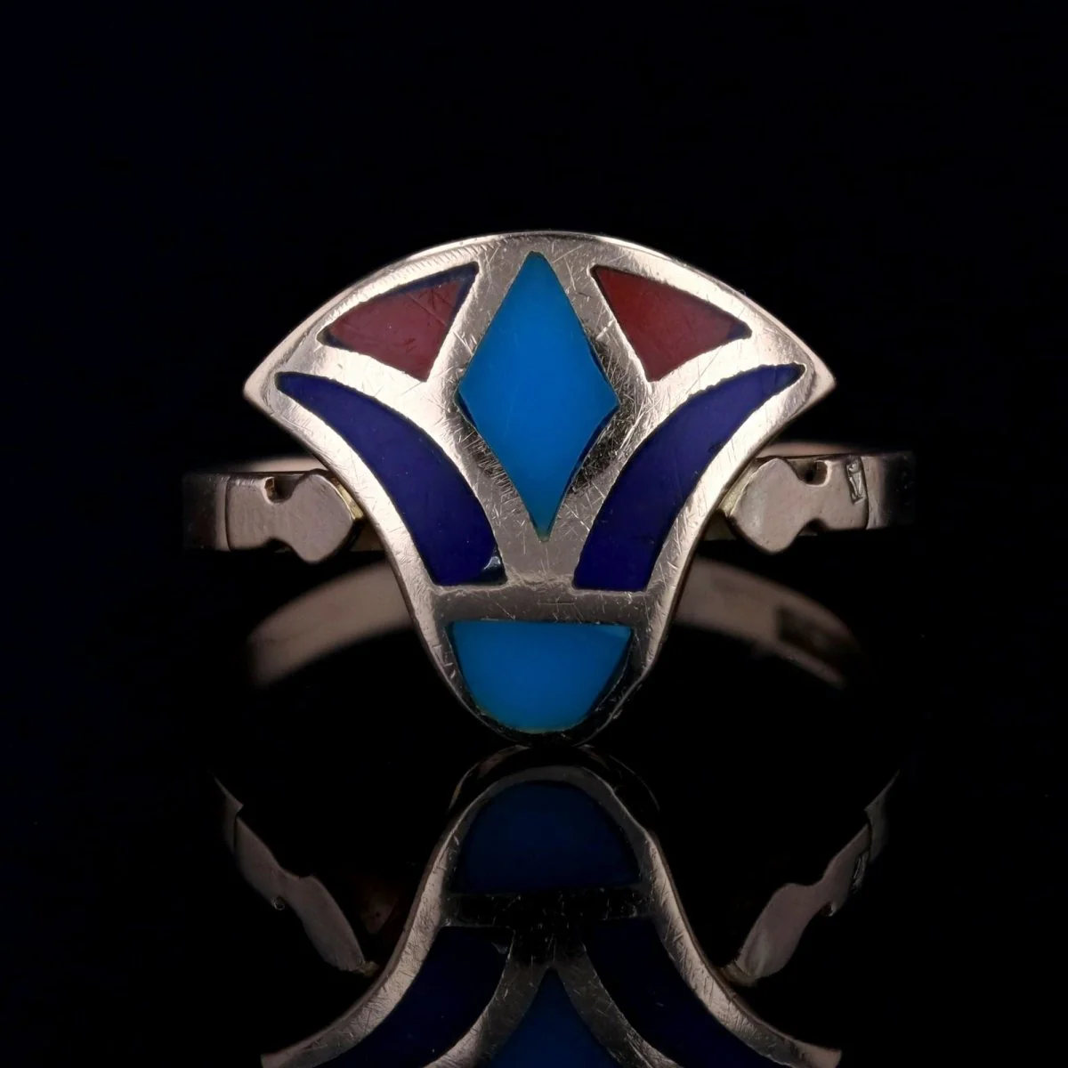 Bague égyptienne en or jaune et émail - Image 5