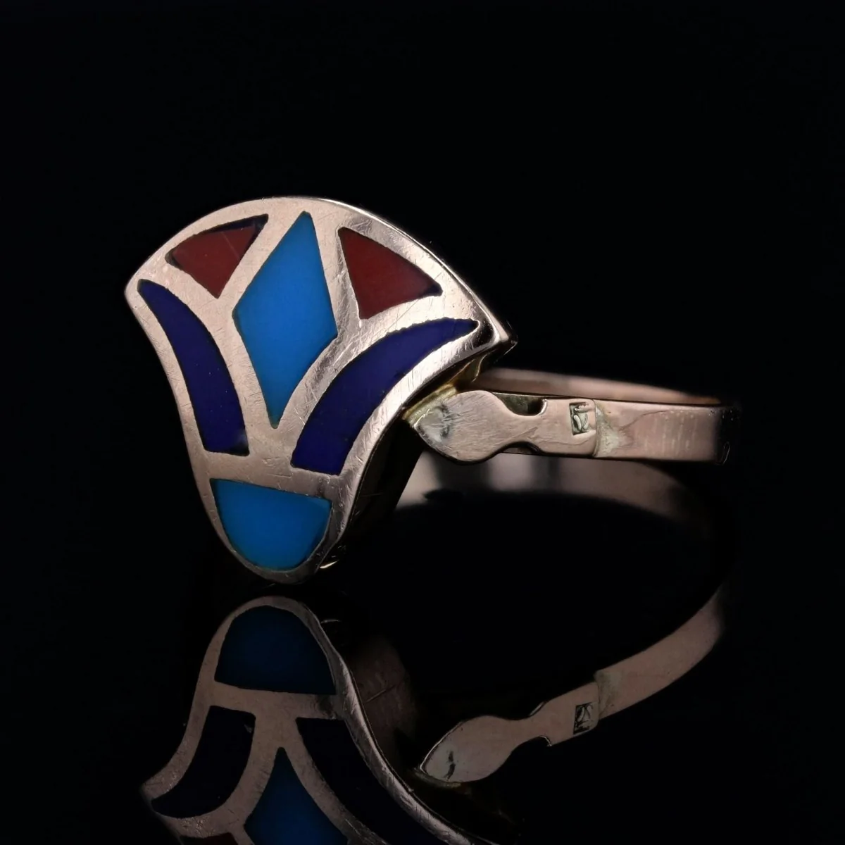 Bague égyptienne en or jaune et émail - Image 7