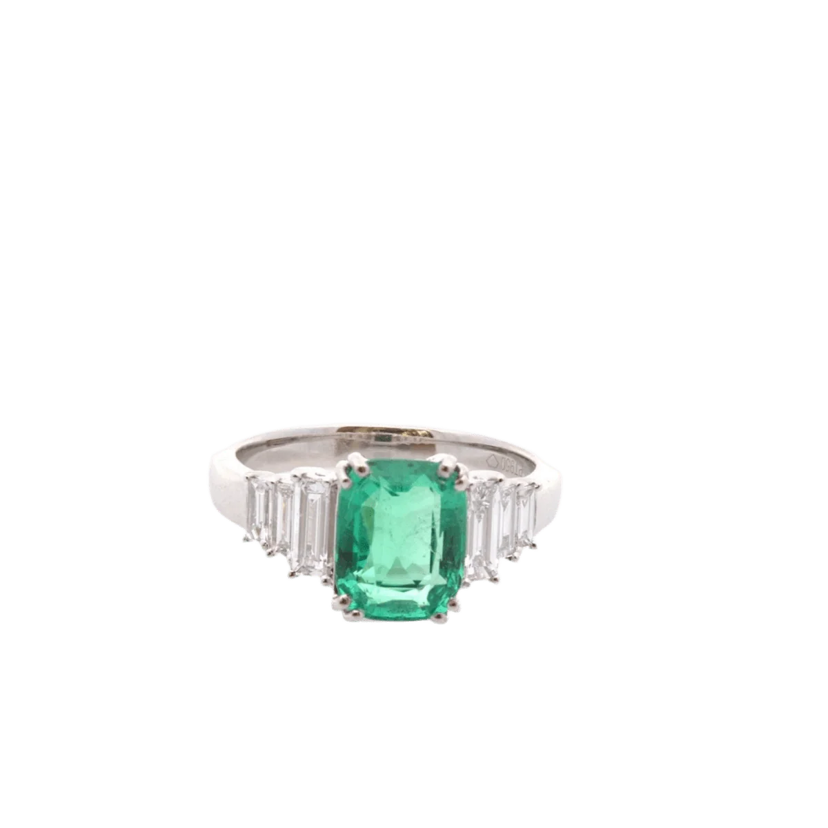 Bague Entourage en platine, émeraude et diamants
