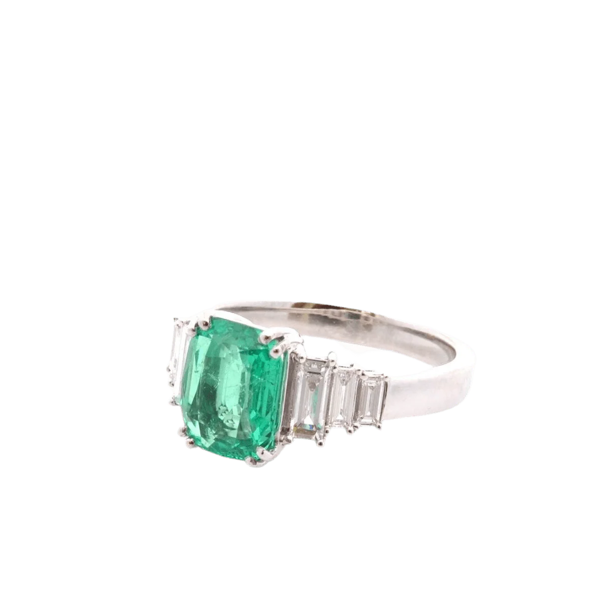 Bague Entourage en platine, émeraude et diamants - Image 2
