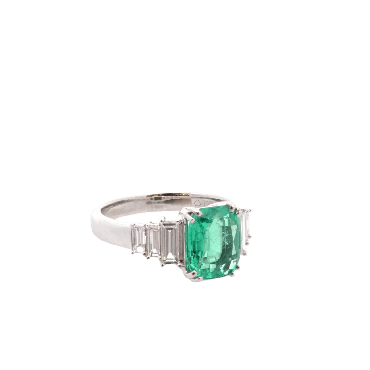 Bague Entourage en platine, émeraude et diamants - Image 4