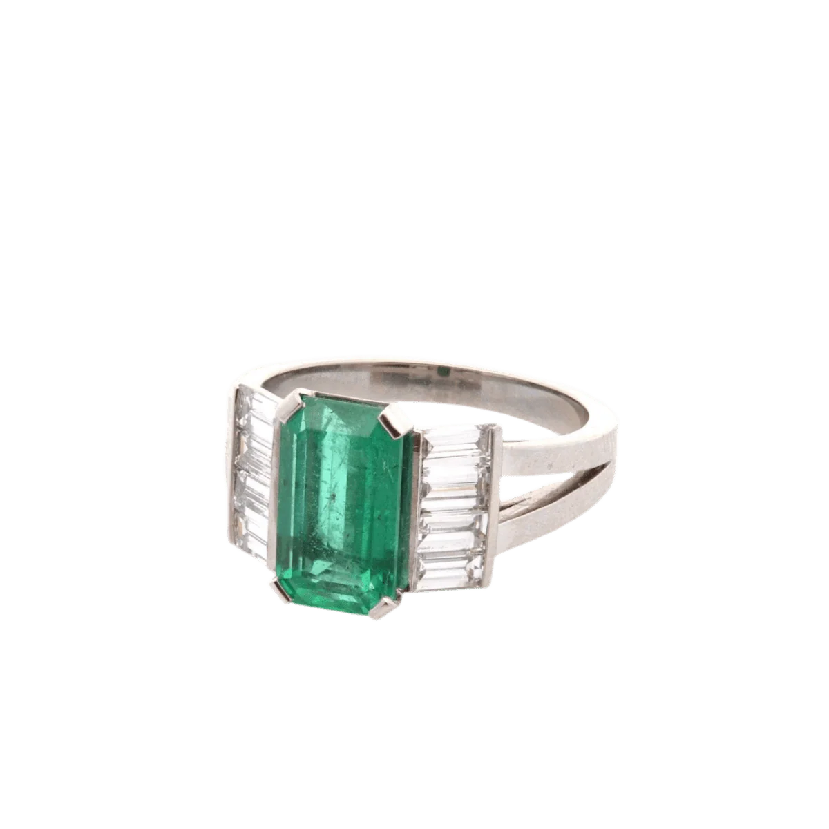 Bague Entourage en platine, émeraude et diamants - Image 2