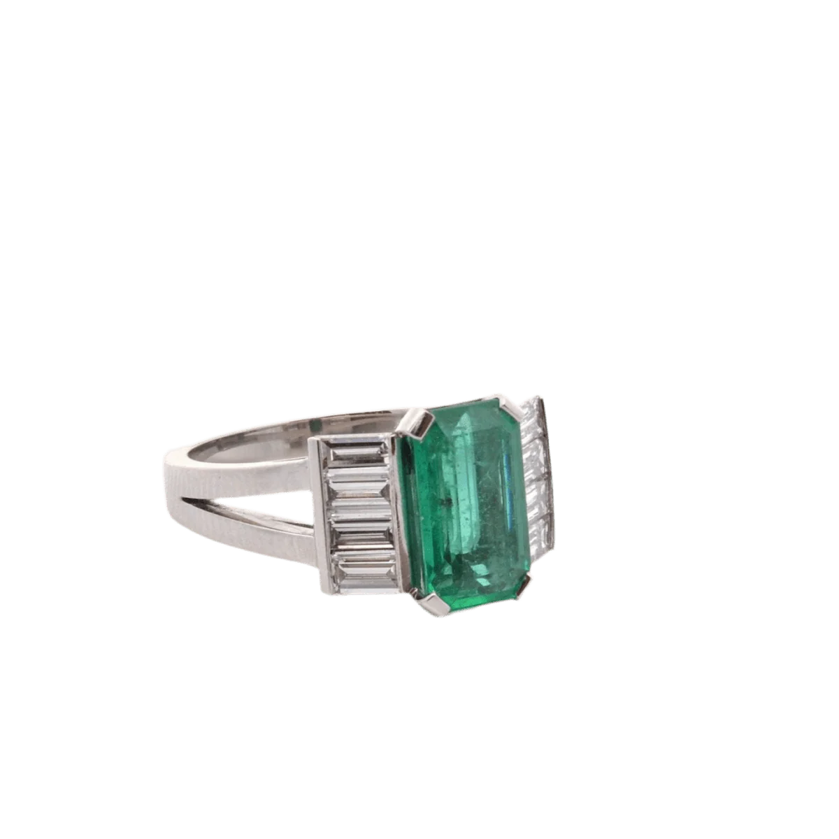Bague Entourage en platine, émeraude et diamants - Image 4