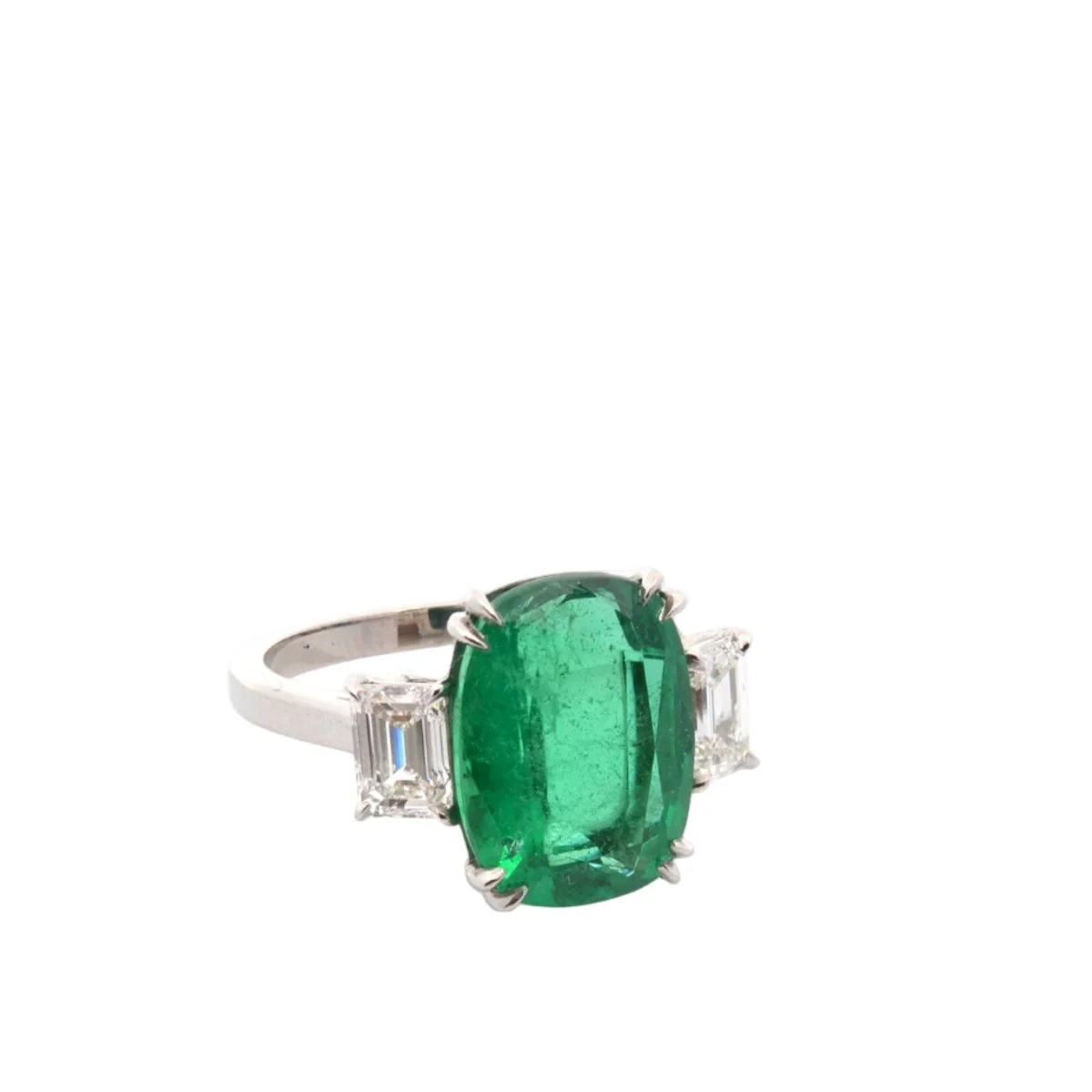 Bague Entourage en platine, émeraude et diamants - Image 4