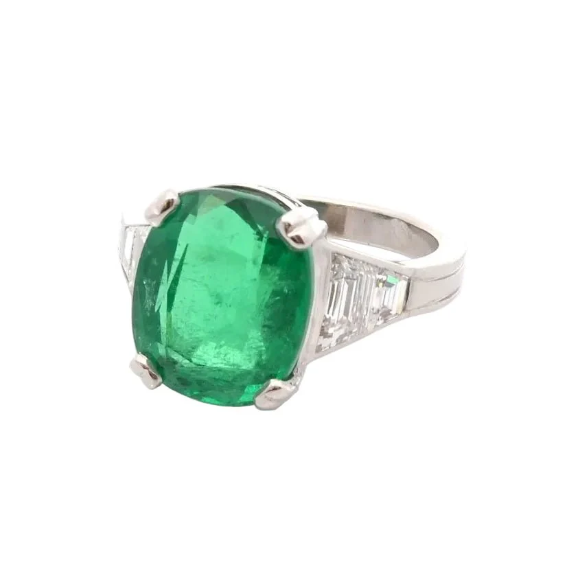 Bague en platine, émeraude et diamants - Image 3