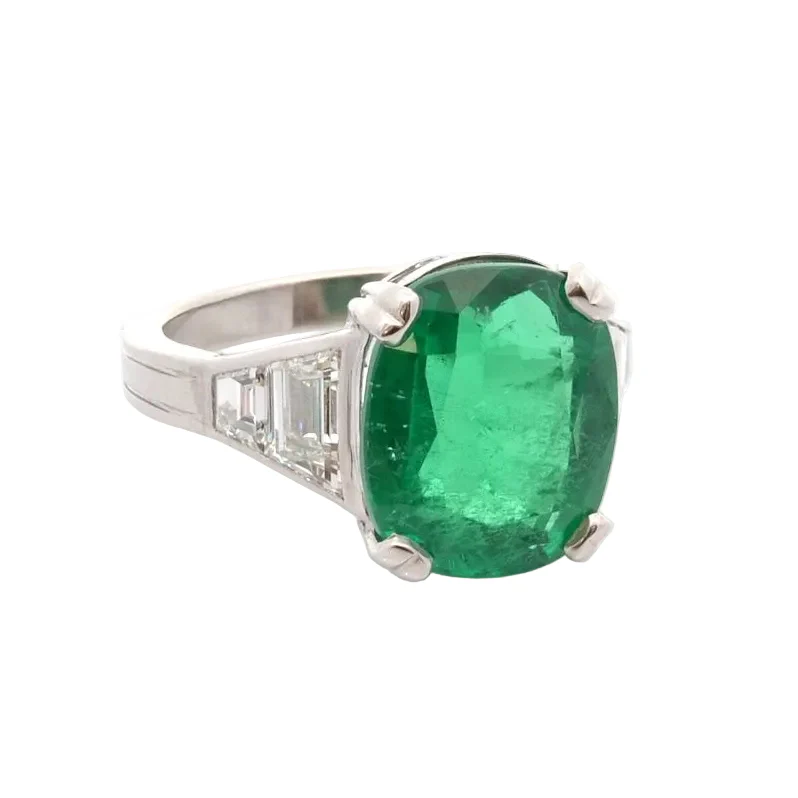 Bague en platine, émeraude et diamants - Image 5