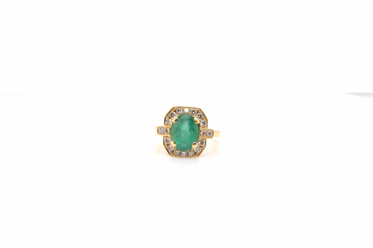Bague émeraude diamants en or jaune - Image 2