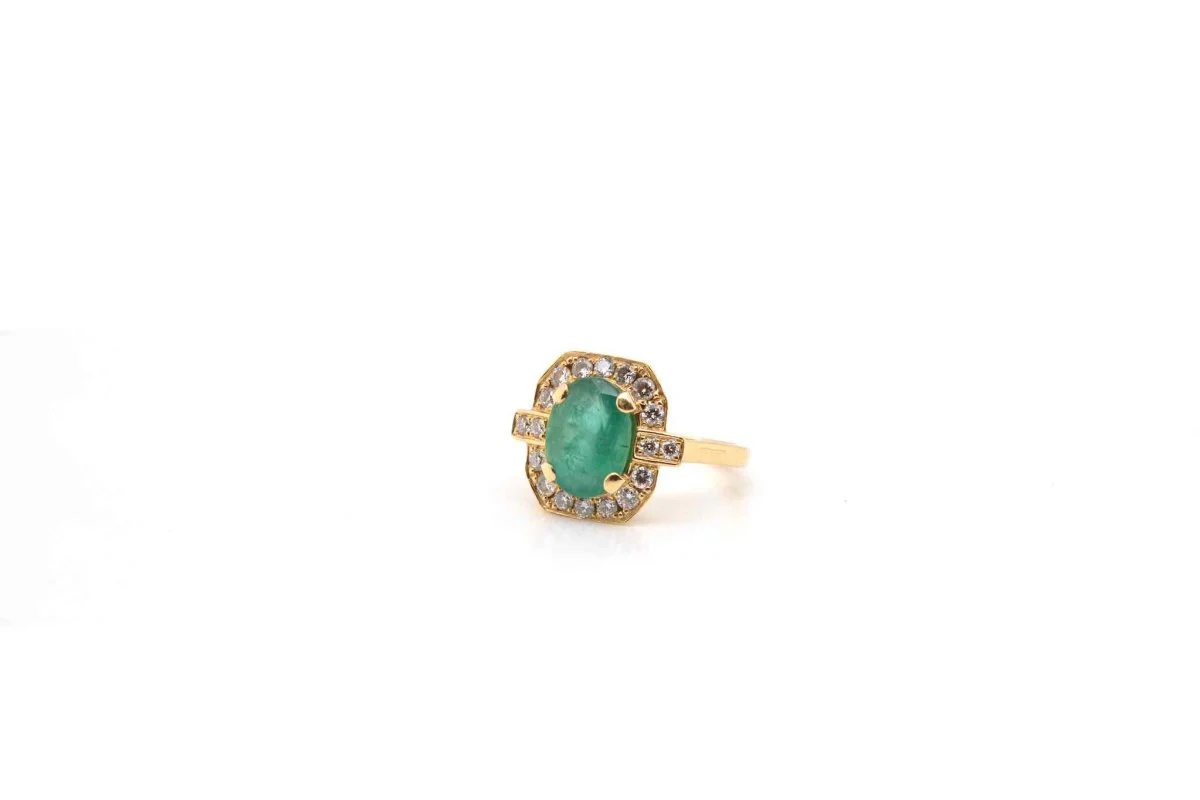Bague émeraude diamants en or jaune - Image 3