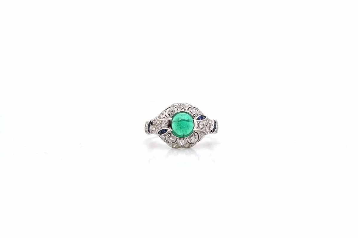 Bague émeraude diamants en platine - Image 2