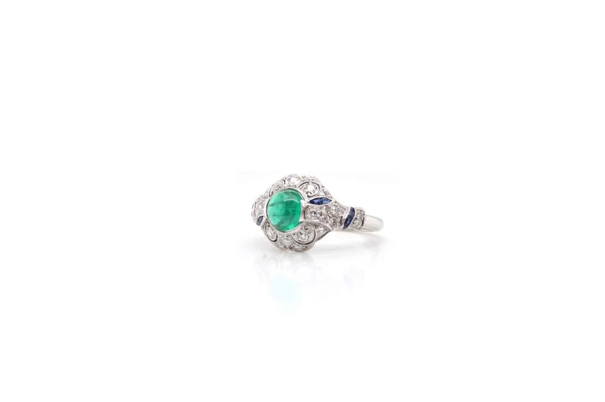 Bague émeraude diamants en platine - Image 3
