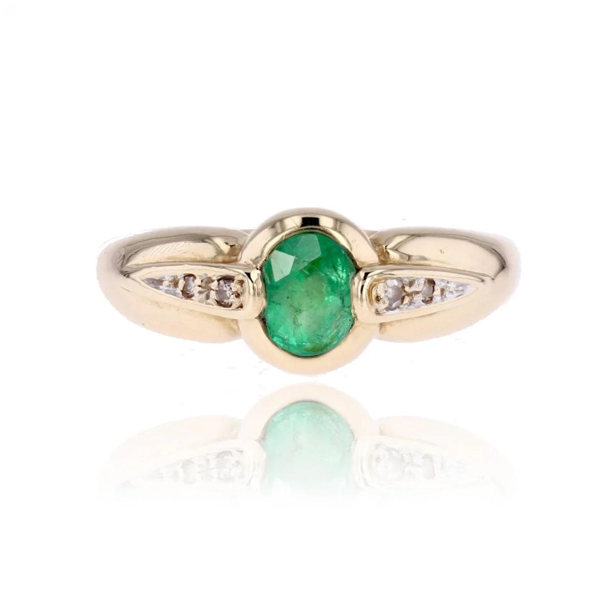 Bague Solitaire en or jaune, émeraude et diamants