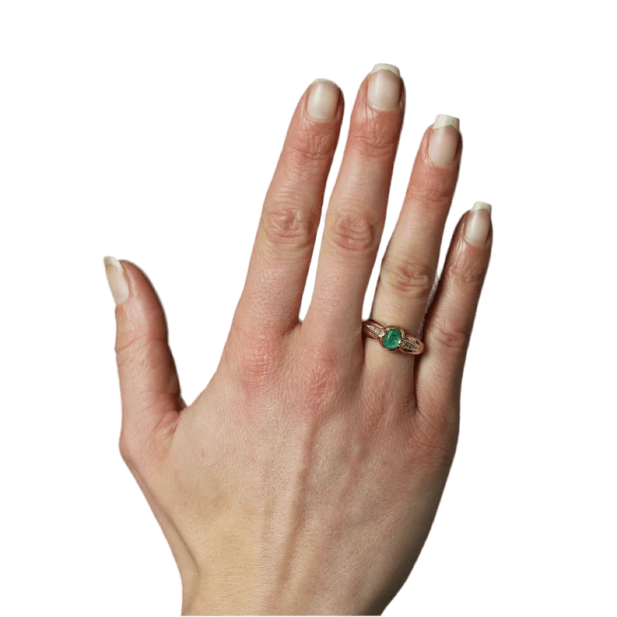 Bague Solitaire en or jaune, émeraude et diamants - Image 2