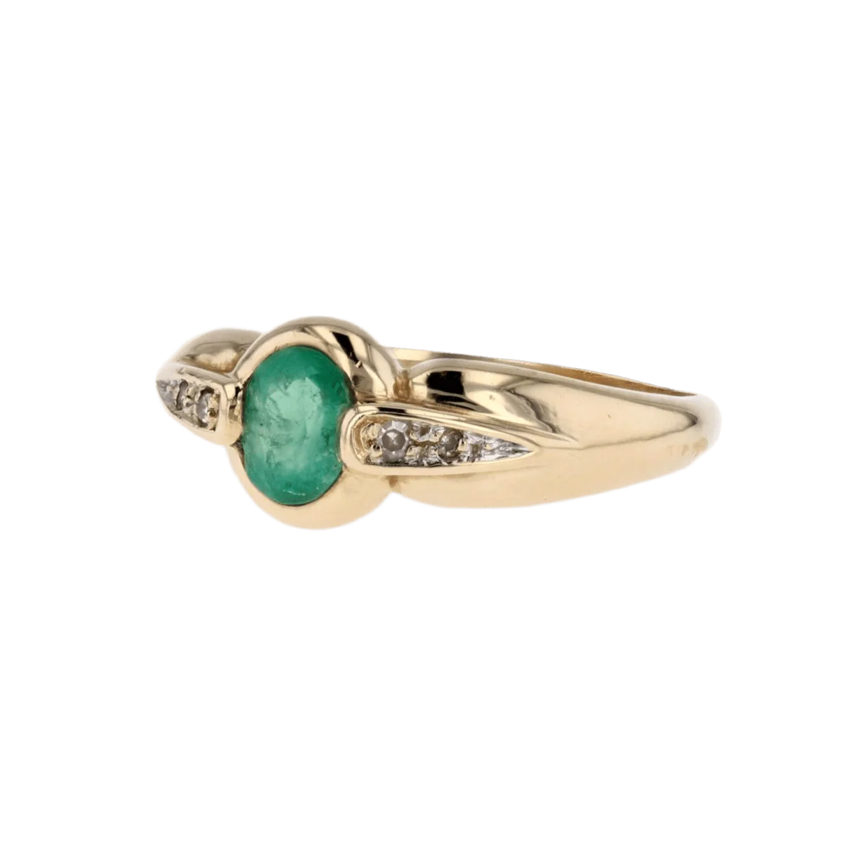 Bague Solitaire en or jaune, émeraude et diamants - Image 3