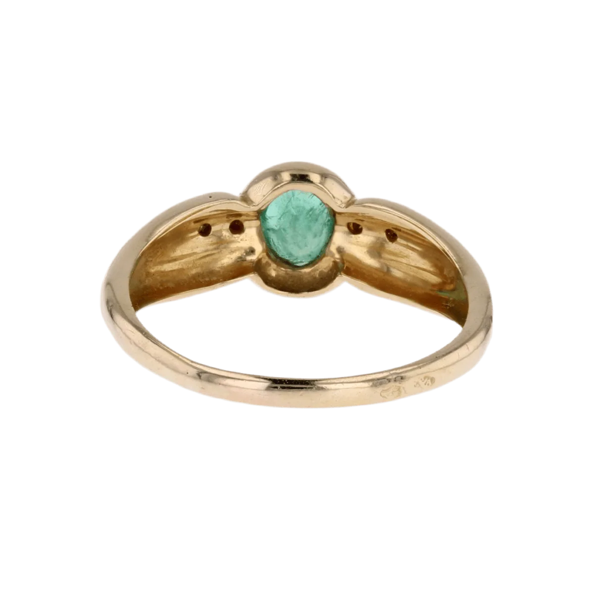 Bague Solitaire en or jaune, émeraude et diamants - Image 4