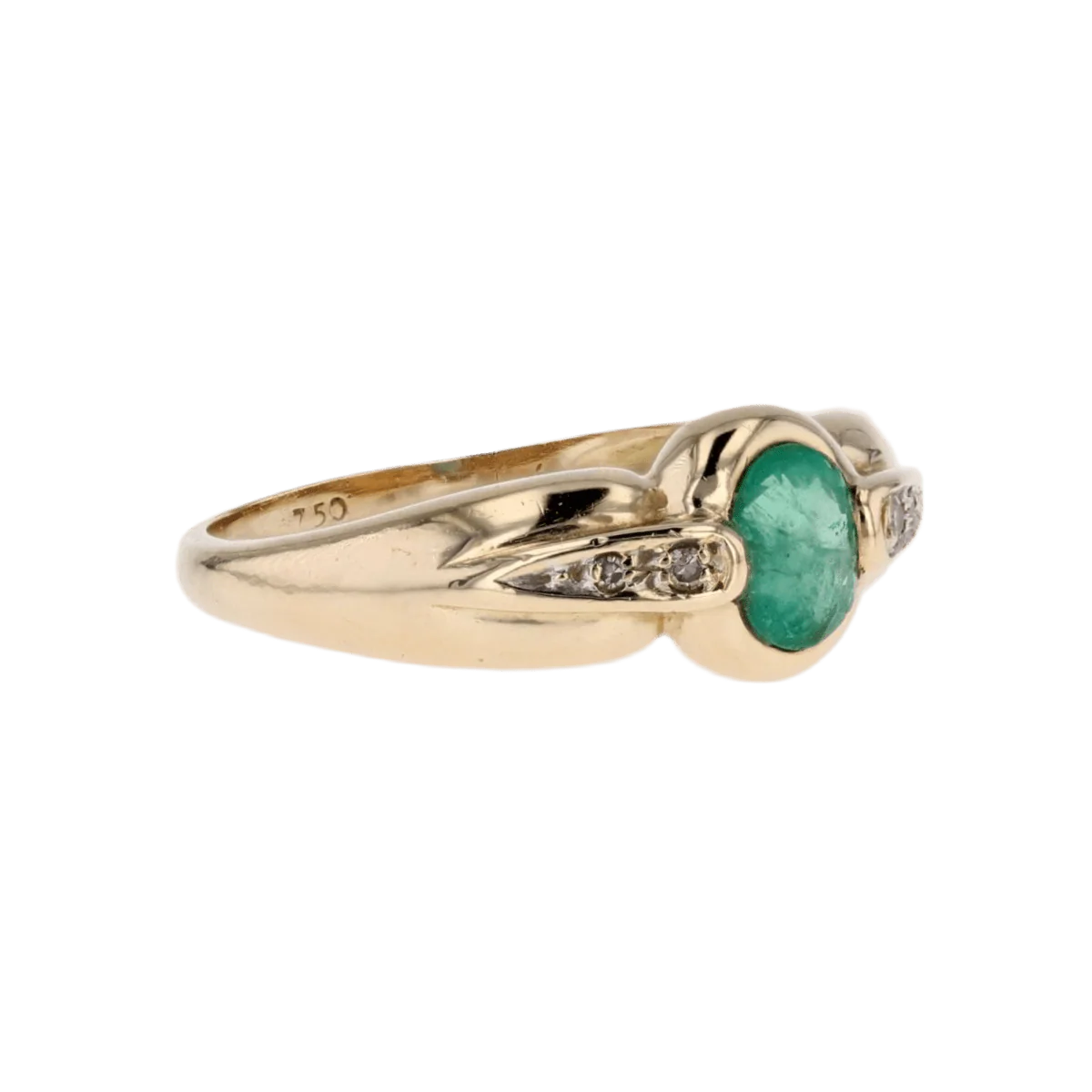 Bague Solitaire en or jaune, émeraude et diamants - Image 5