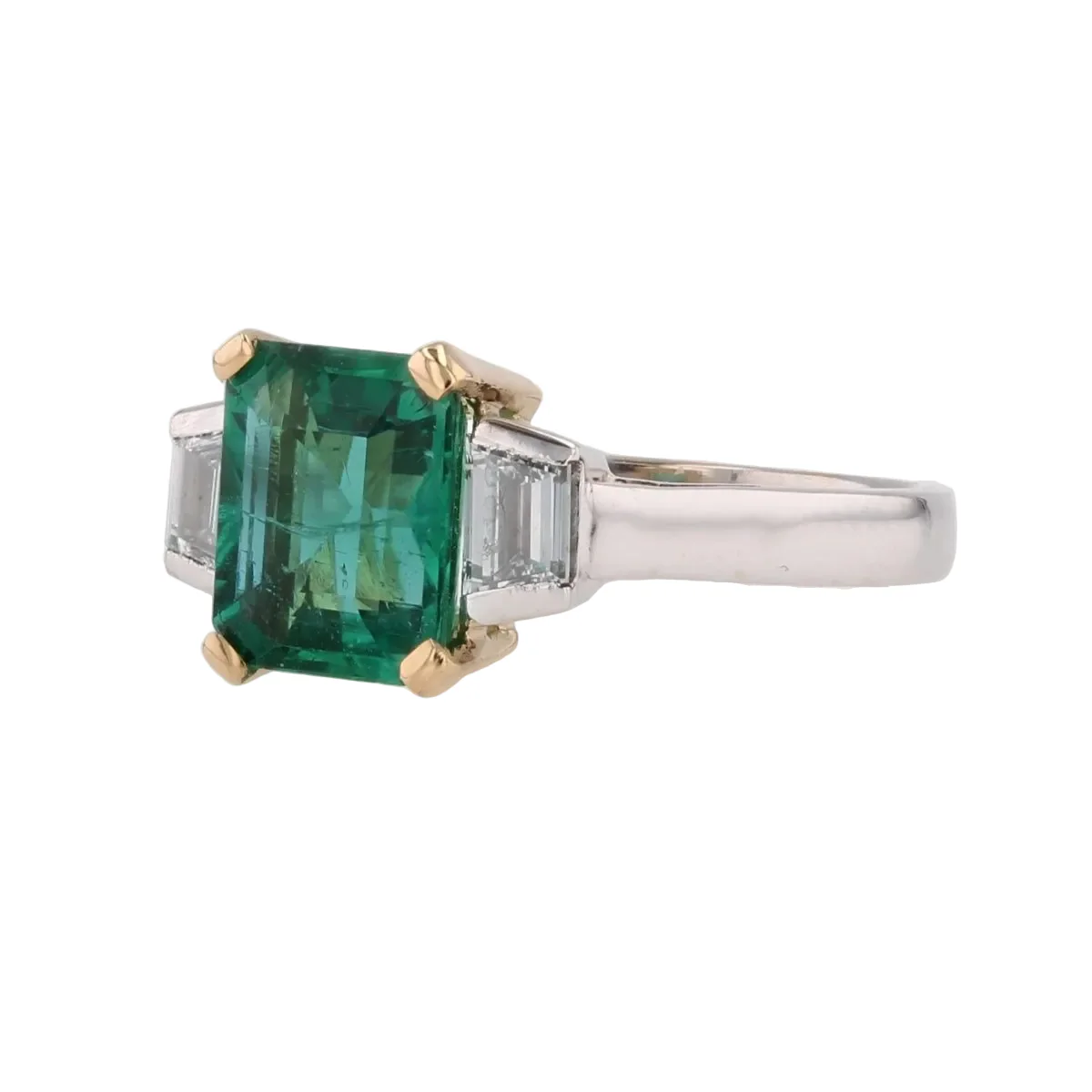 Bague Trilogie en or blanc, or jaune, émeraude et diamants - Image 3