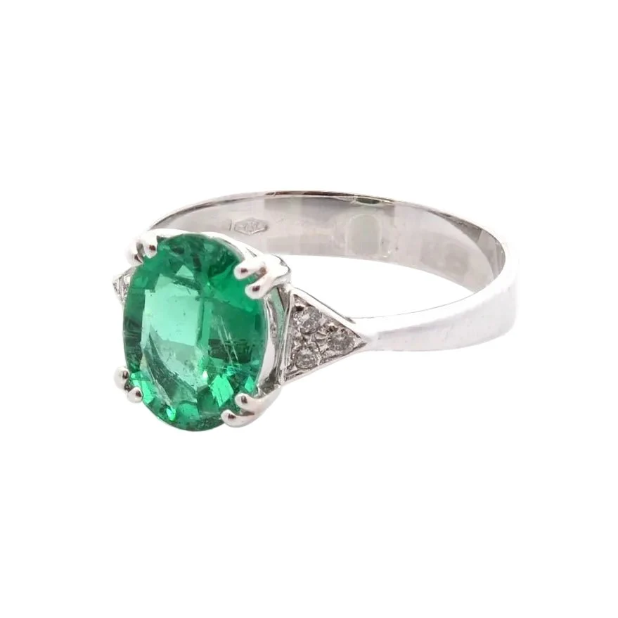 Bague en or blanc, émeraude et diamants - Image 2