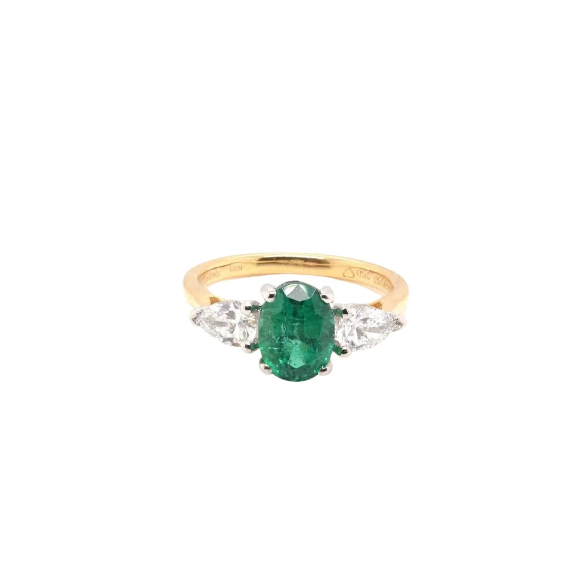 Bague émeraude et diamants en or jaune et platine