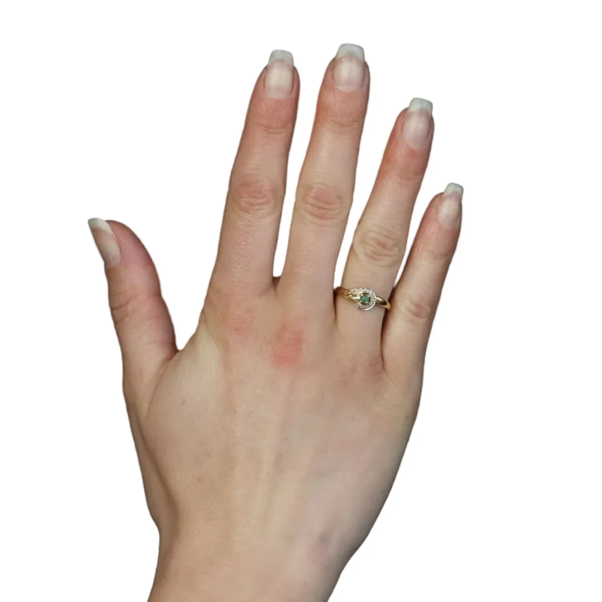 Bague Entourage en or jaune, émeraude et diamants - Image 2