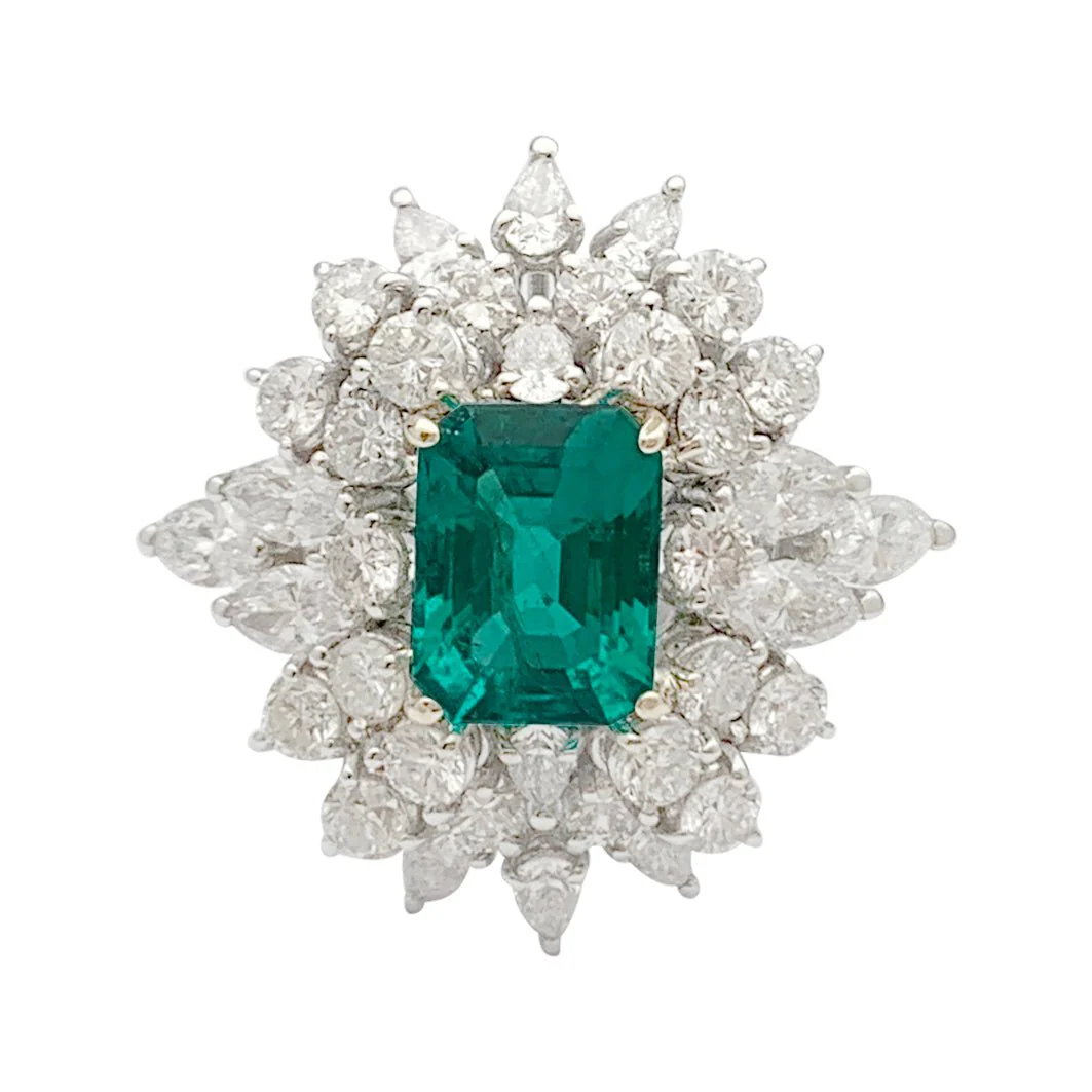 Bague émeraude or blanc, diamants