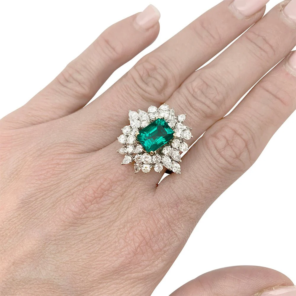 Bague émeraude or blanc, diamants - Image 3