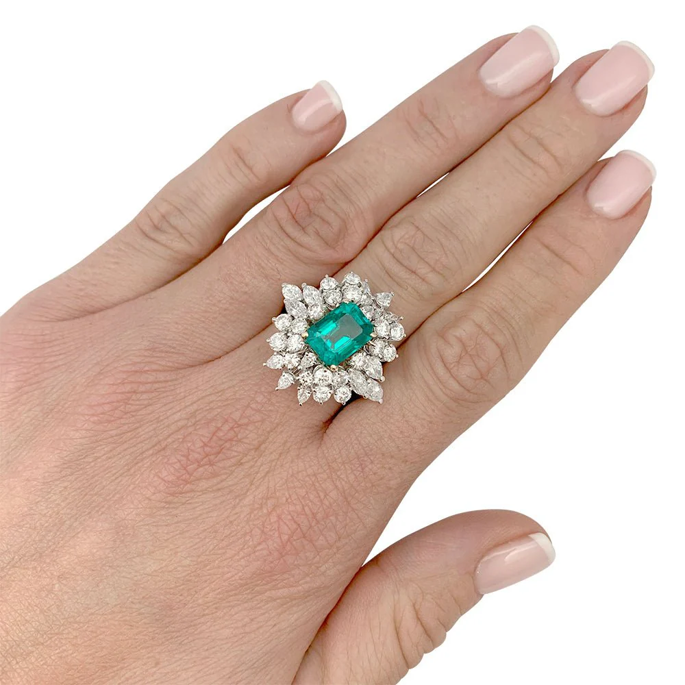 Bague émeraude or blanc, diamants - Image 5