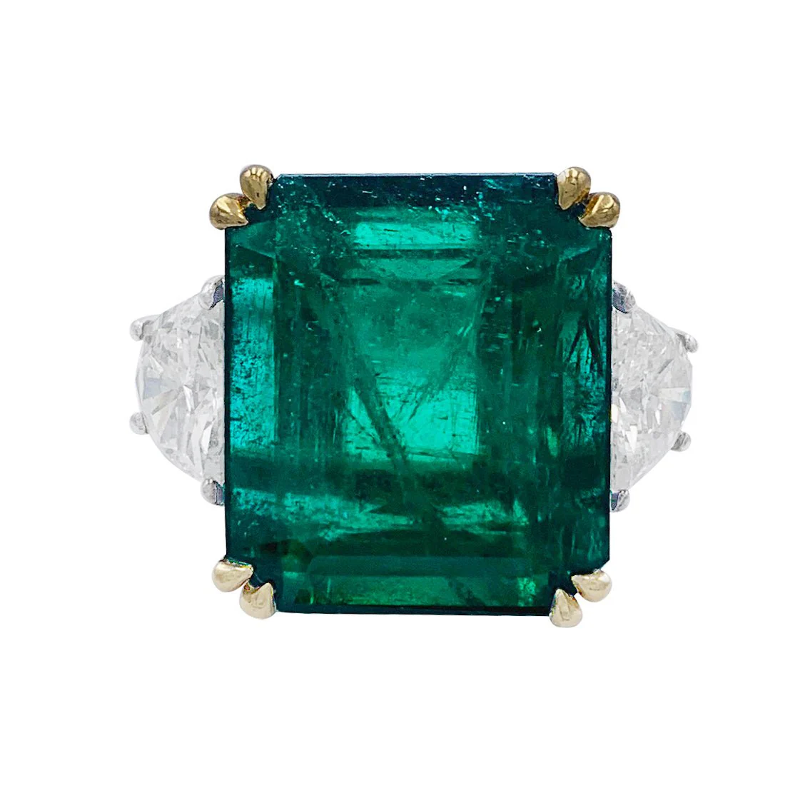 Bague émeraude or blanc, diamants - Image 3