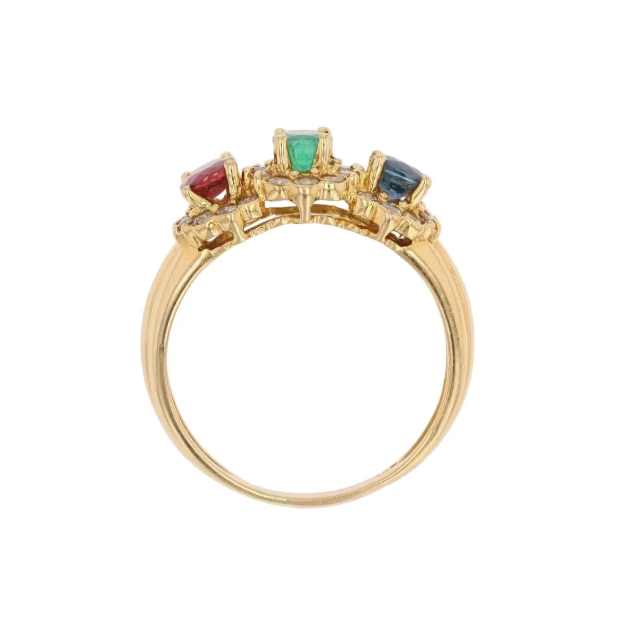Bague Jarretière en or jaune, émeraude, saphir, rubis et diamants - Image 7