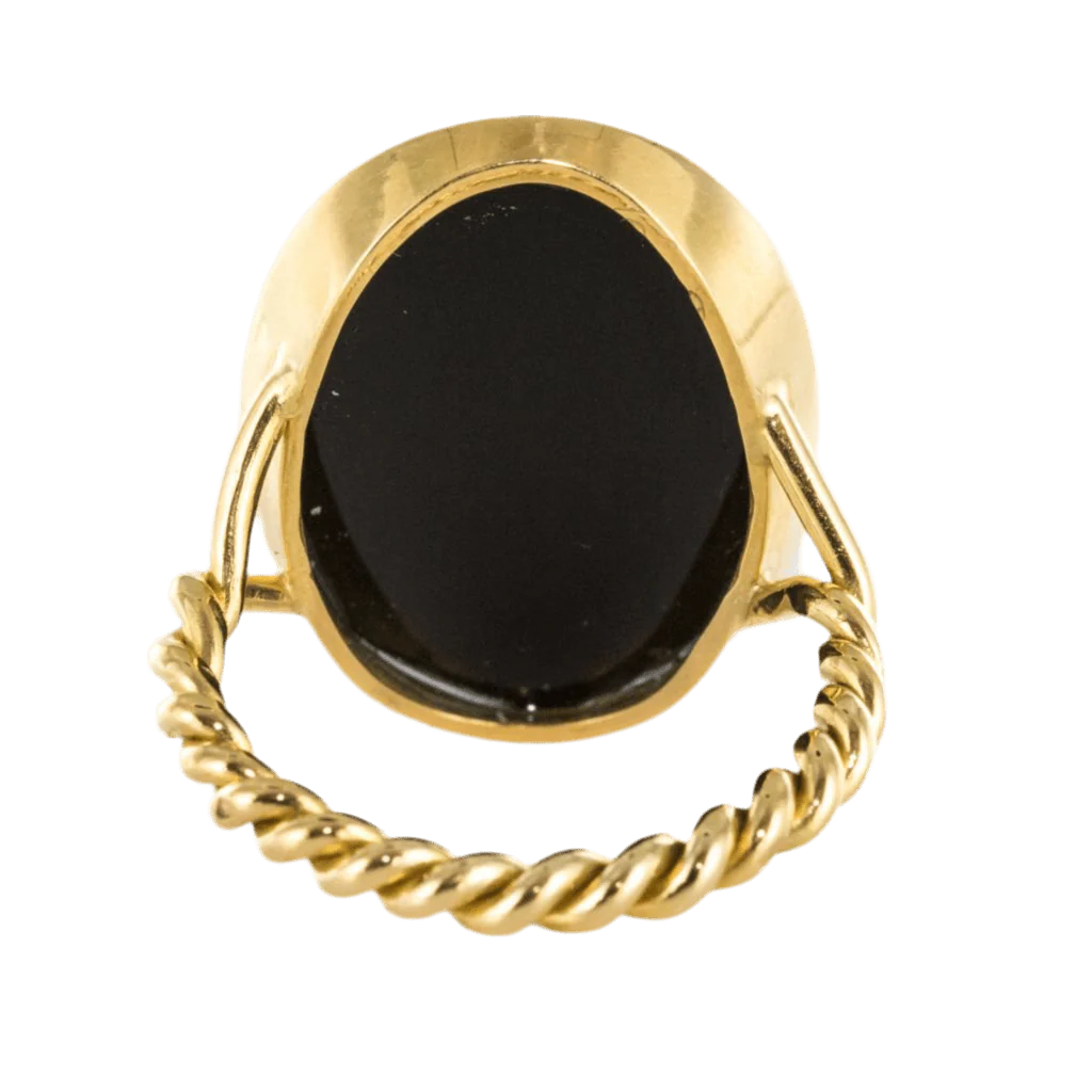 Bague Marquise en or jaune, onyx et diamants - Image 4