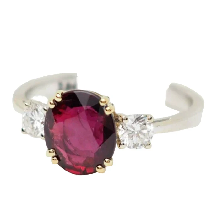 Bague en or bicolore, rubis naturel certifé et diamants - Image 3