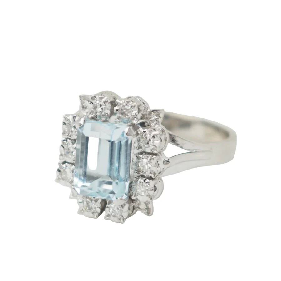 Bague en or blanc, aigue marine et diamants - Image 6