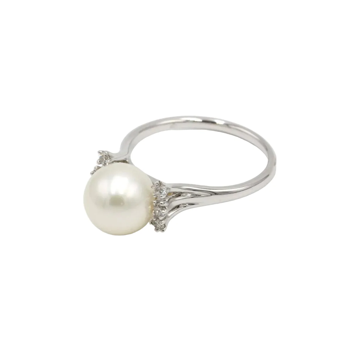 Bague en or blanc, perle et diamants - Image 2