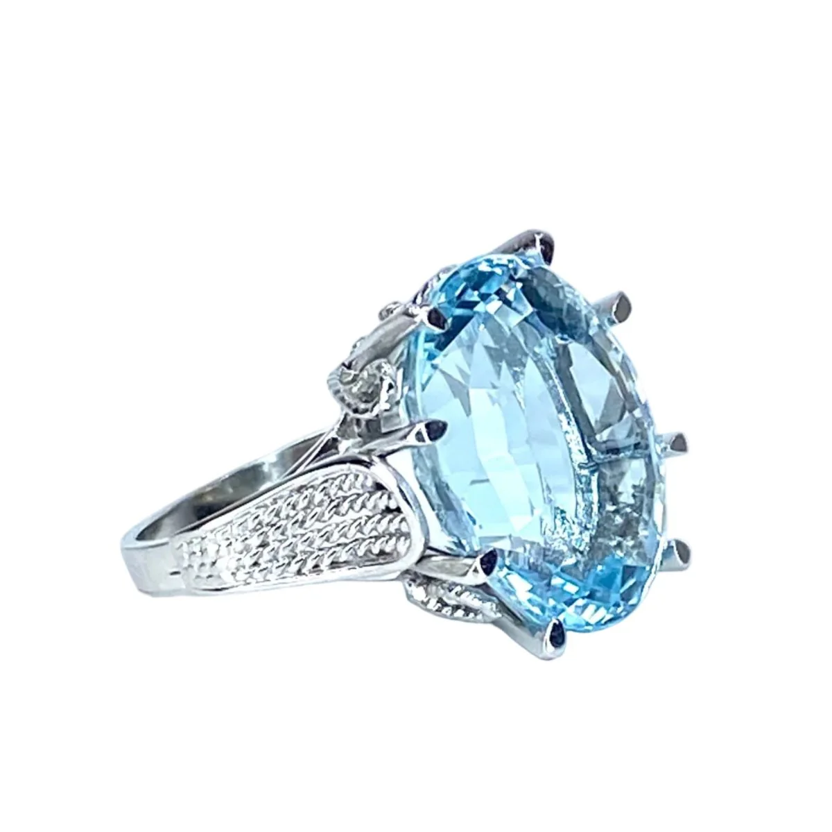 Bague Solitaire en or blanc et aigue-marine - Image 5