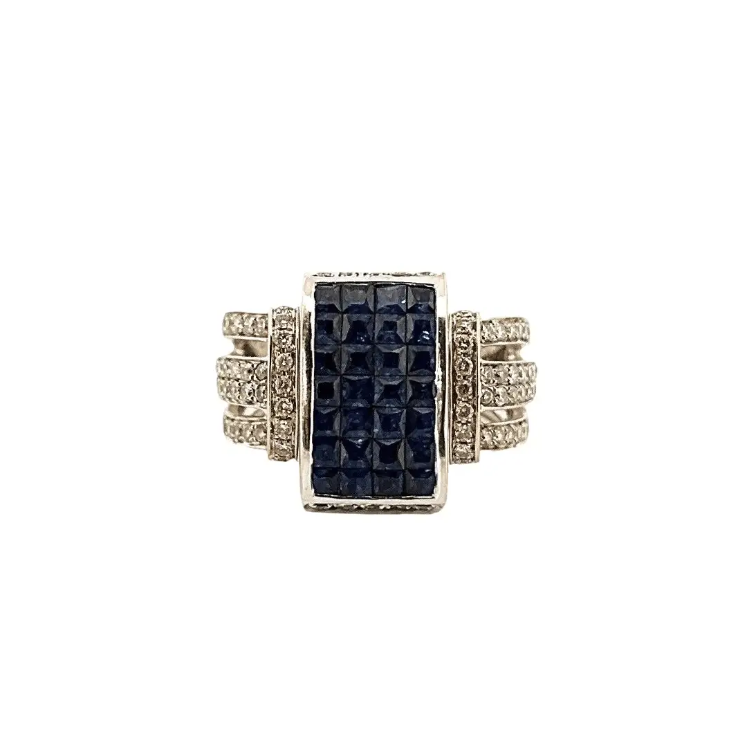 Bague J by A&D en or blanc, saphirs et diamants