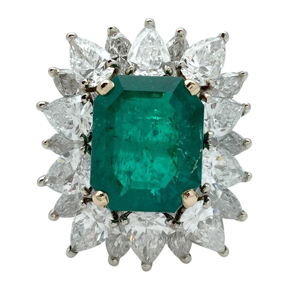 Bague en or blanc et jaune émeraude et diamants