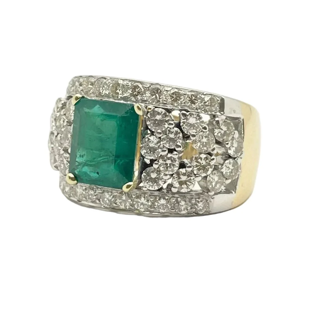 Bague en or blanc, or jaune, émeraude et diamants - Image 2