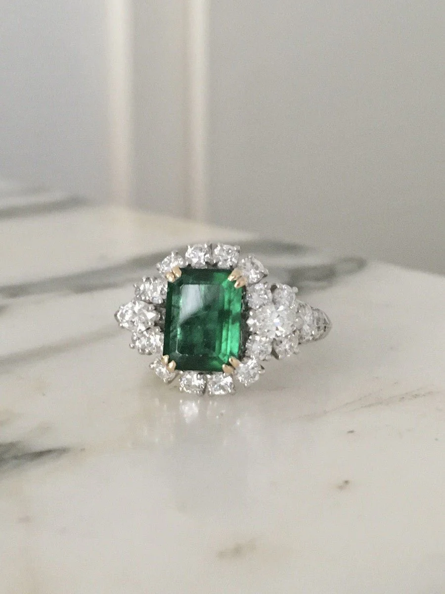 Bague en or blanc, or jaune, émeraude et diamants - Image 3