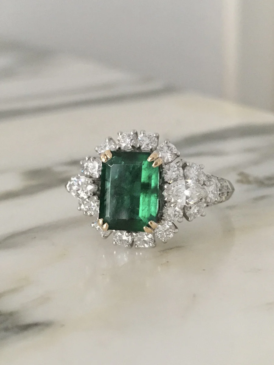 Bague en or blanc, or jaune, émeraude et diamants - Image 4