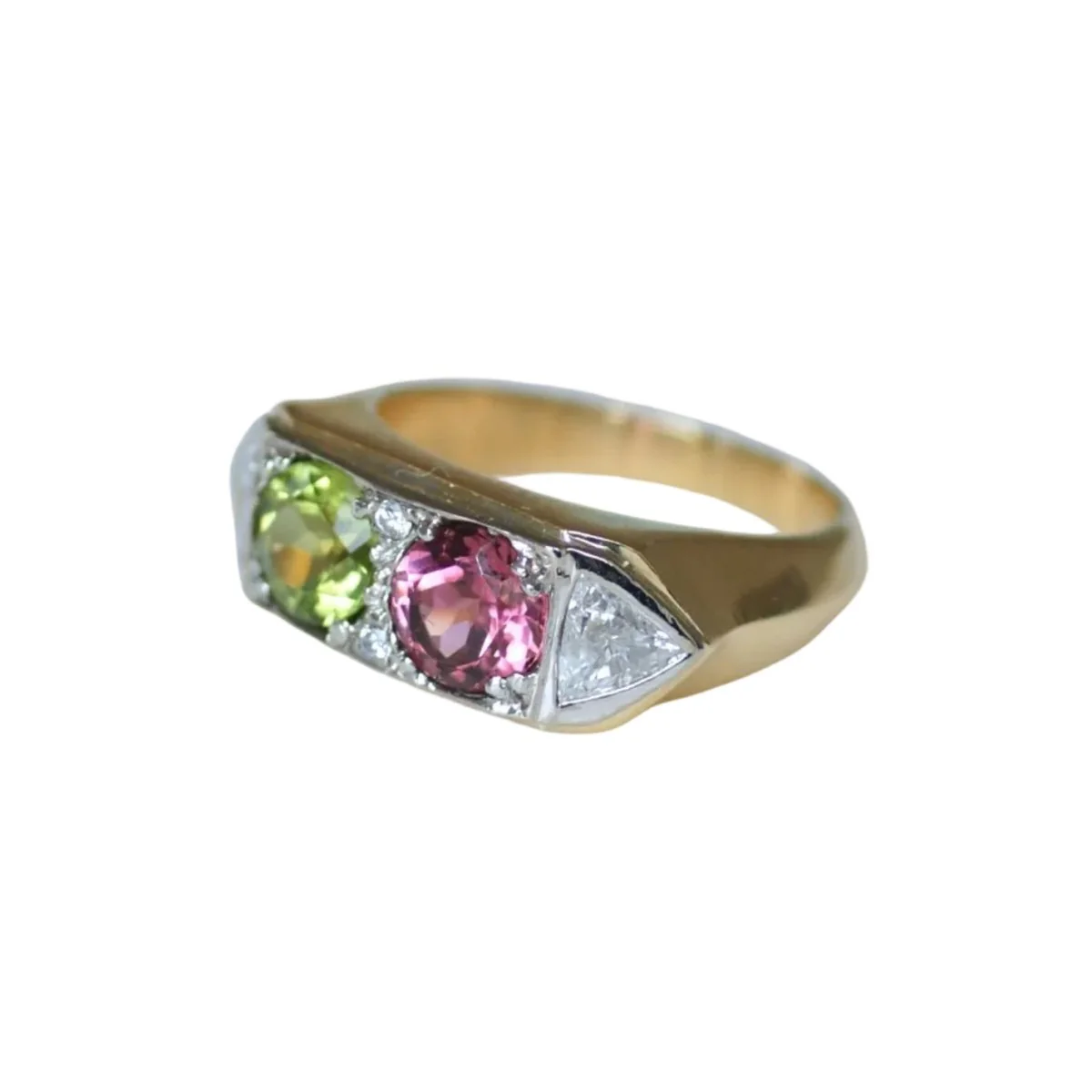 Bague en or blanc, or jaune, péridot, tourmaline et diamants - Image 3